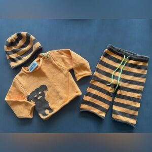 Trumpette Orange Knit W/ Dog Print Baby Outfit Sz 0-6 M Sweater Pants Hat